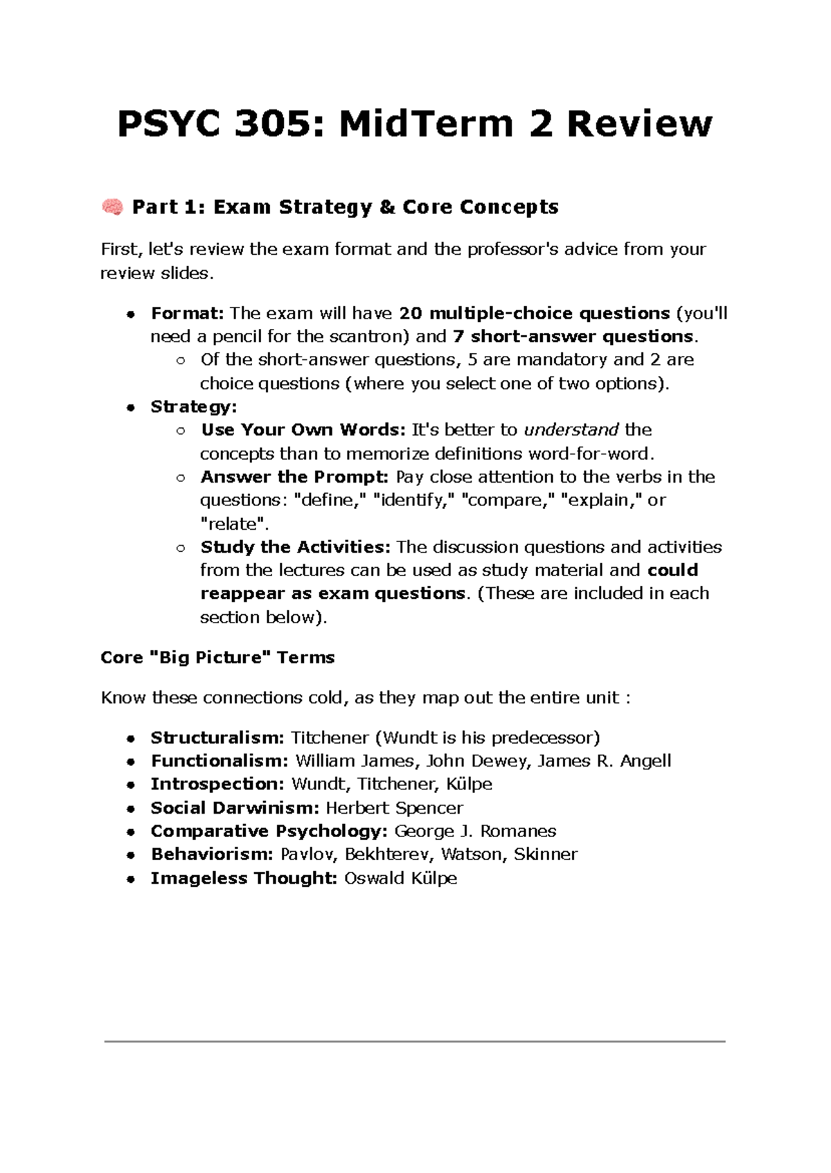 PSYC 305: Midterm 2 Review - Exam Strategies & Core Concepts - Studocu
