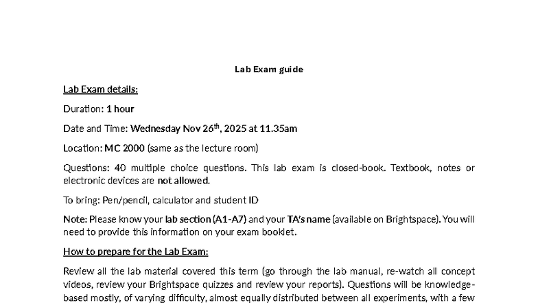 Lab Exam Guide: Preparation for Lab Exam (Date: Nov 26, 2025) - Studocu