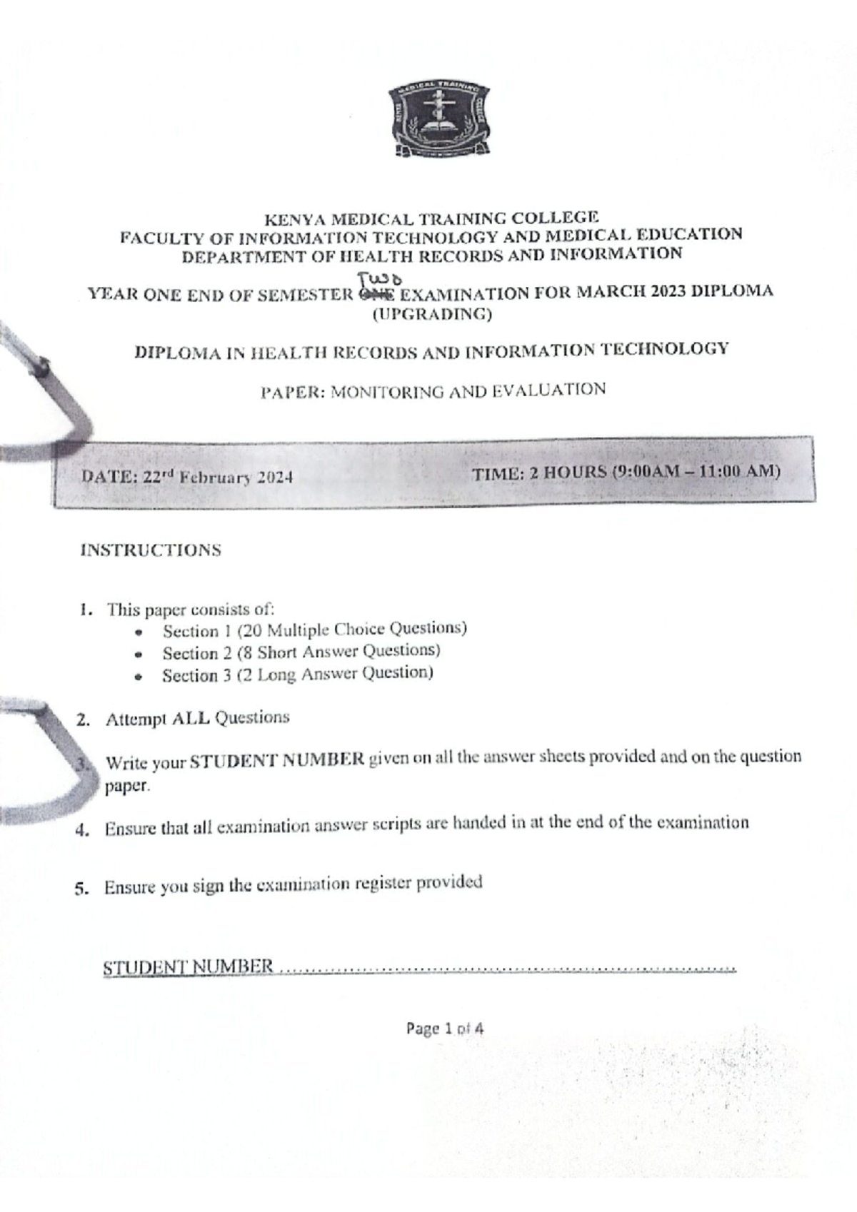 KENYA MEDICAL TRAINING COLLEGE DIPLOMA IN HEALTH RECORDS AND ...