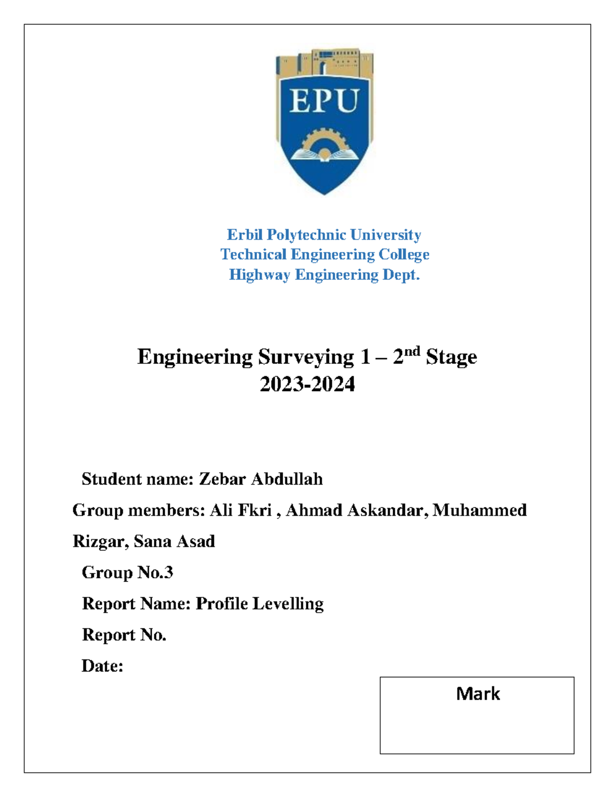 Profile Leveling Report - Engineering Surveying 1 (ENG 101) - Studocu