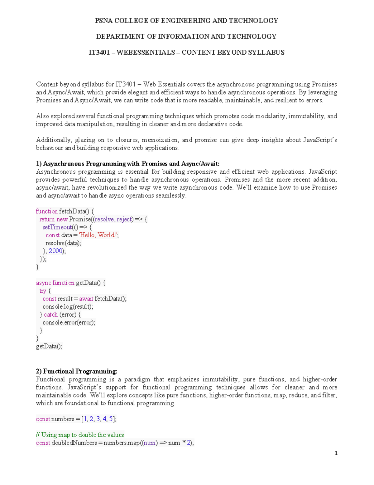 IT3401 Web Essentials: Advanced Topics in Asynchronous Programming ...