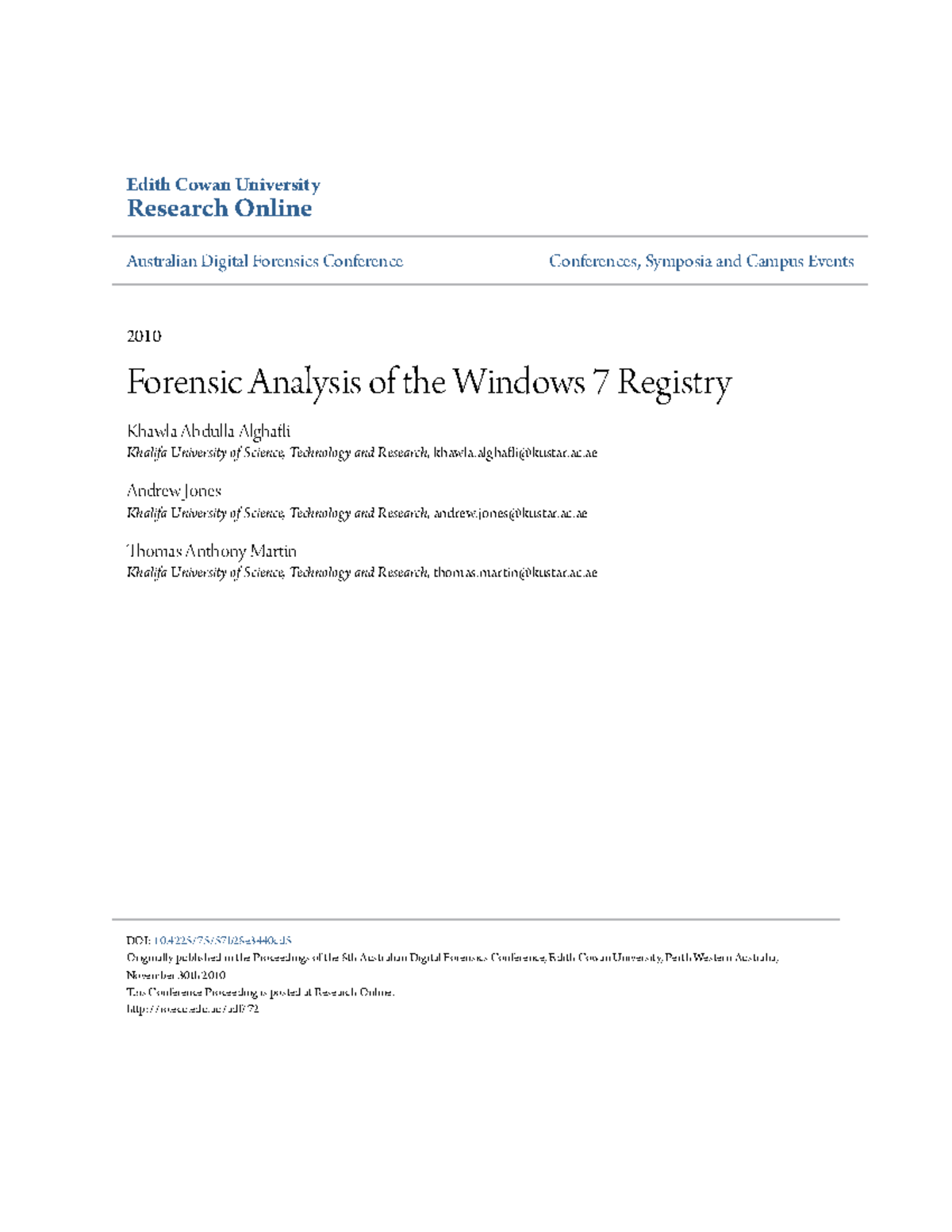10 02 2025 Forensic Analysis of the Windows 7 Registry - Edith Cowan ...