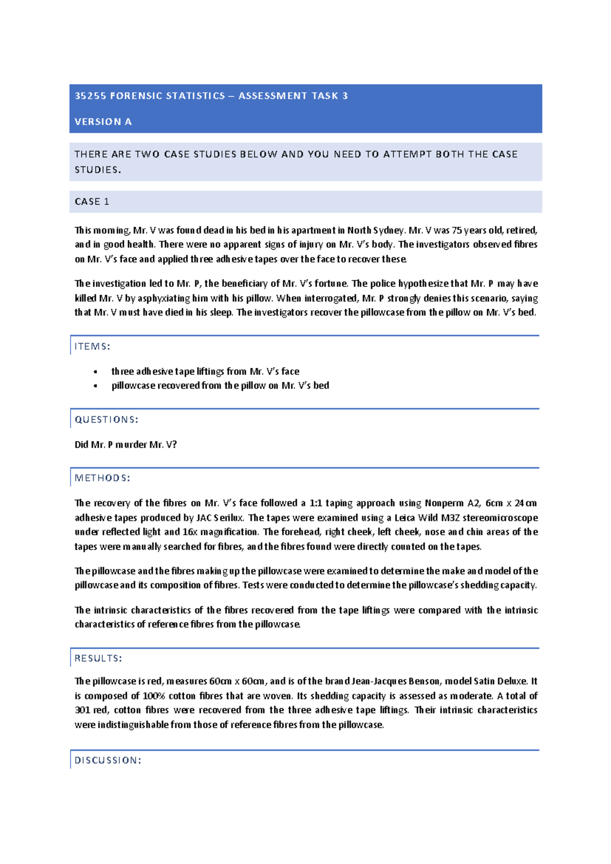 35255 FORENSIC STATISTICS ASSESSMENT TASK 3 CASE STUDY ANALYSIS - Studocu