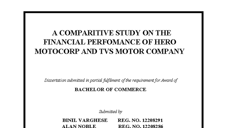 Comparative Study on Financial Performance of Hero MotoCorp & TVS Motor ...