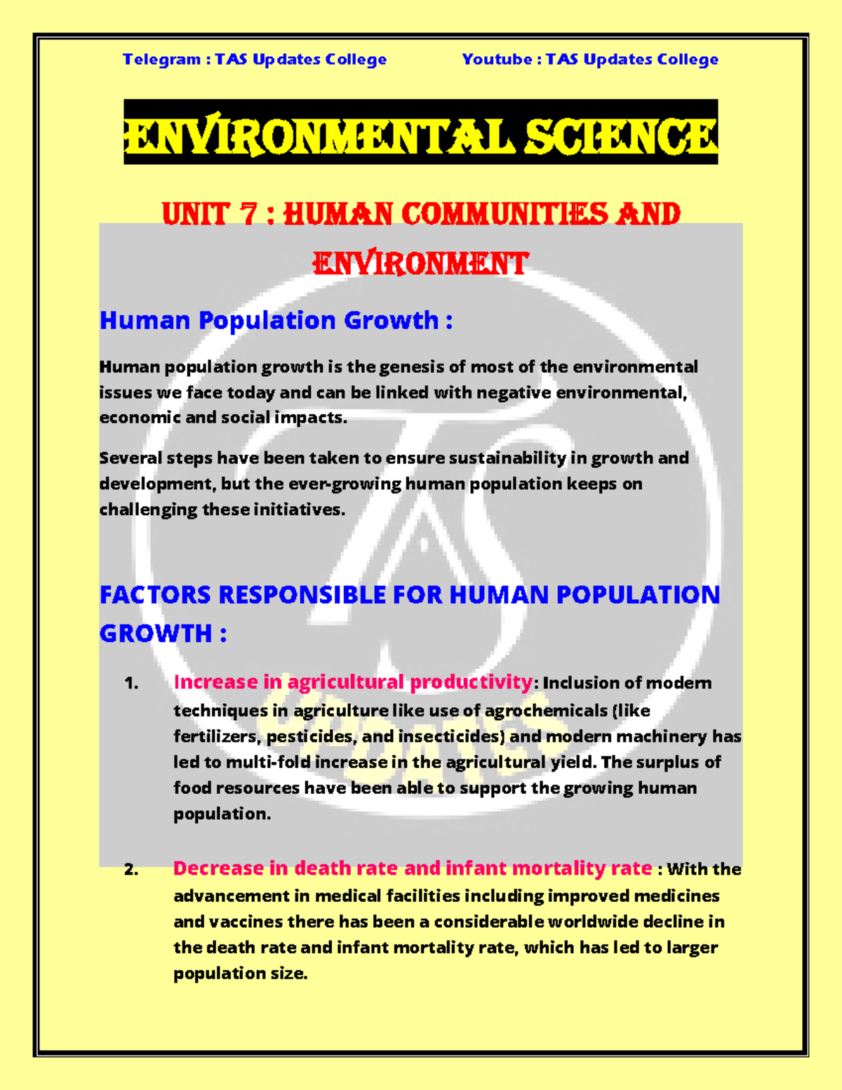 Unit 7 Human Communities and Environment Environmental Science Semester ...