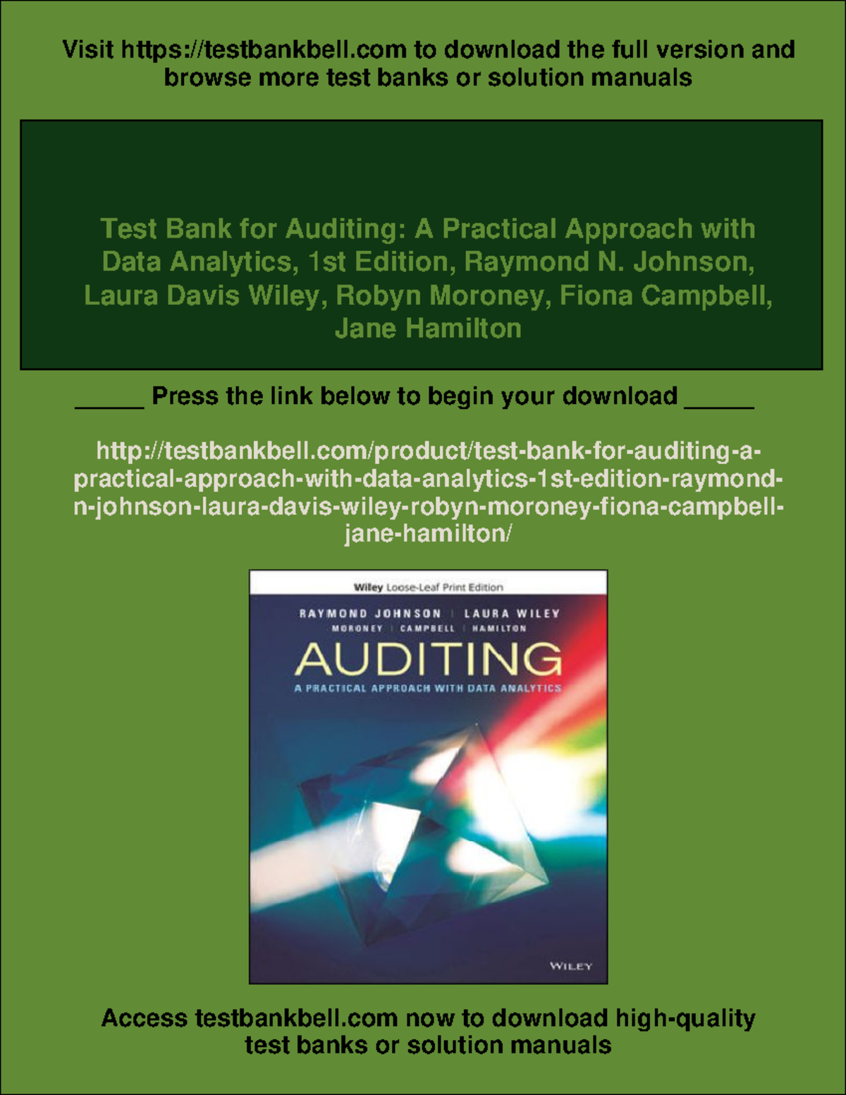 Test Bank for Auditing: A Practical Approach with Data Analytics, 1st ...