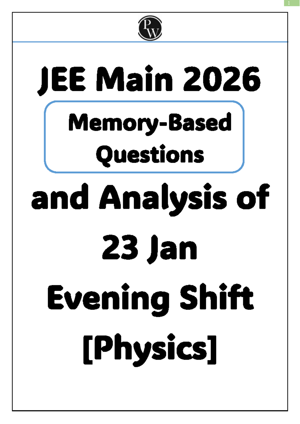 JEE Main 2026 Evening Shift Analysis & Questions - Physics - Studocu