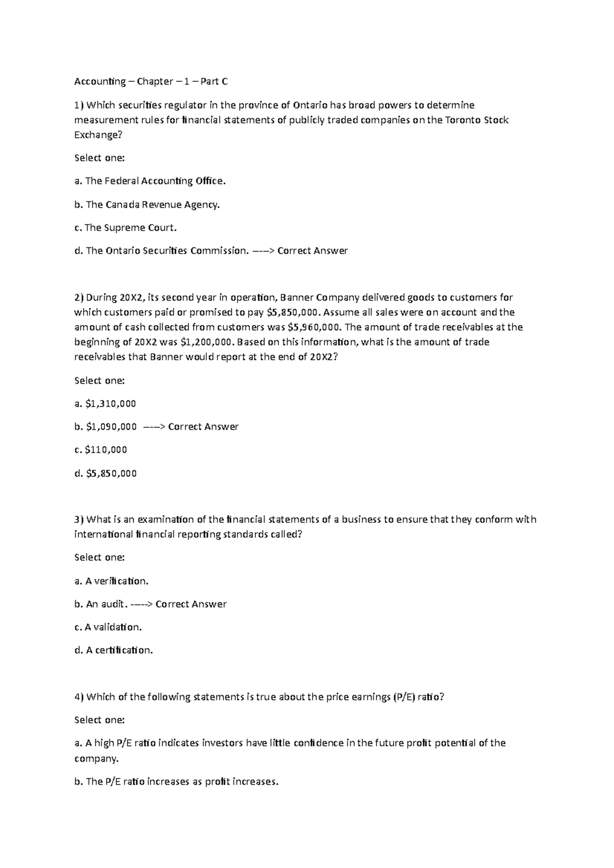 Chapter 1 Accounting - Part C Review Notes and Exam Questions - Studocu