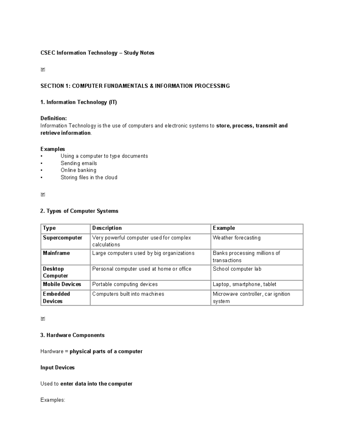CSEC IT Study Notes: Computer Fundamentals & Information Processing ...