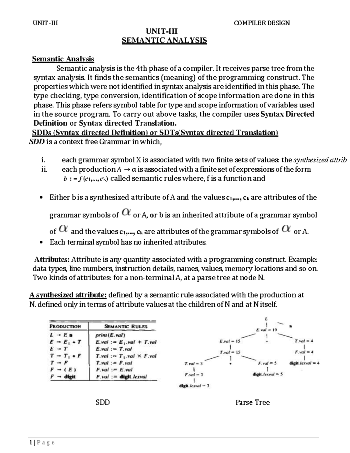 CD UNIT-III: Semantic Analysis in Compiler Design - Studocu
