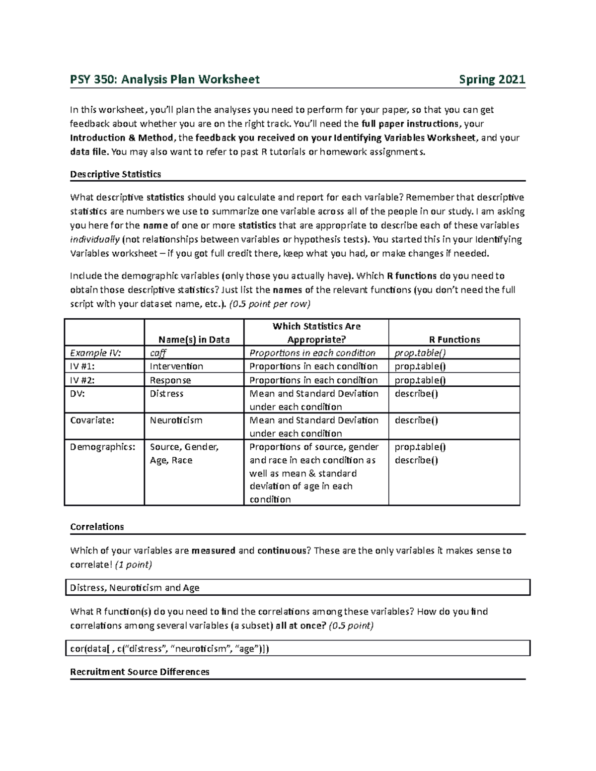 Analysis Plan Worksheet - You’ll need the full paper instructions ...