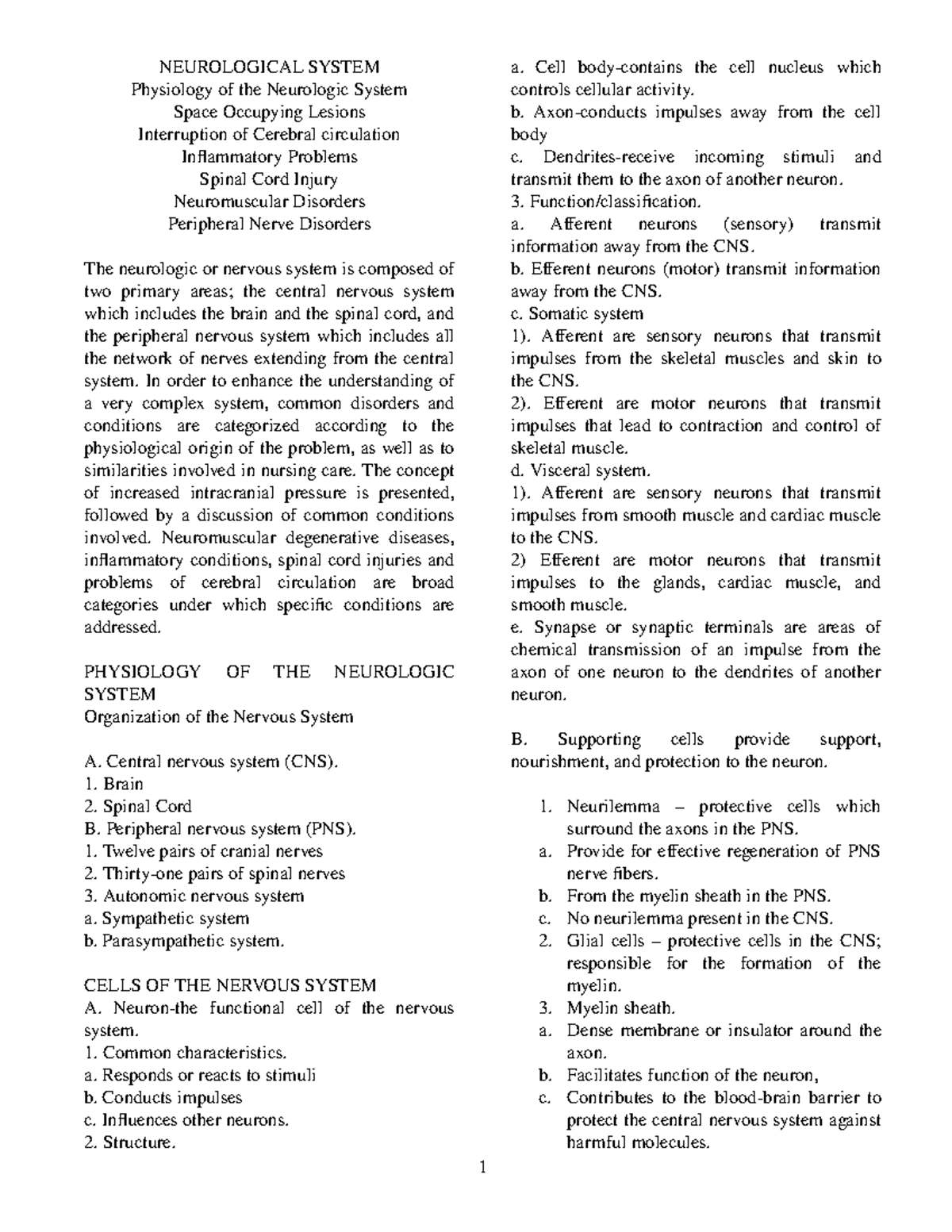 Neurosci nursing - notes on the neurological system - NEUROLOGICAL ...