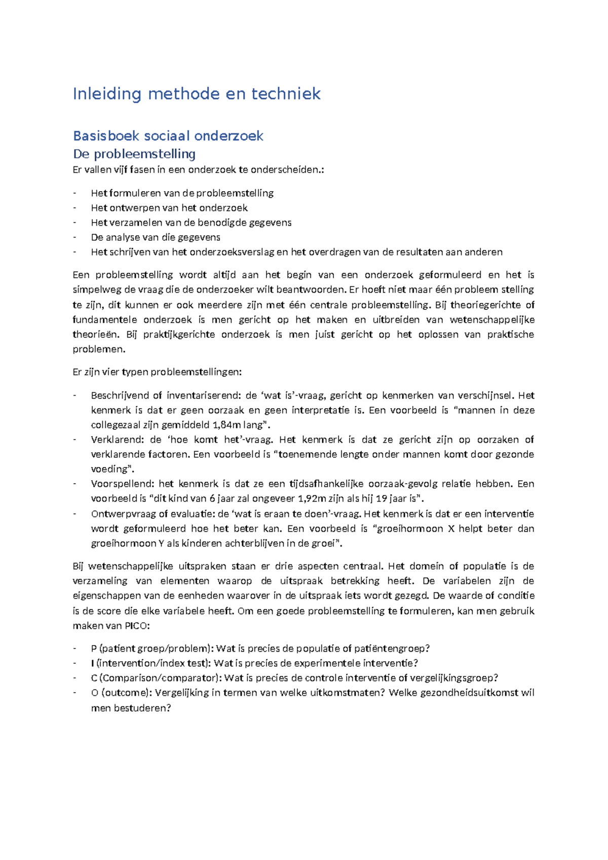 Samenvatting Inleiding M&T: Probleemstelling en Onderzoeksdesign ...