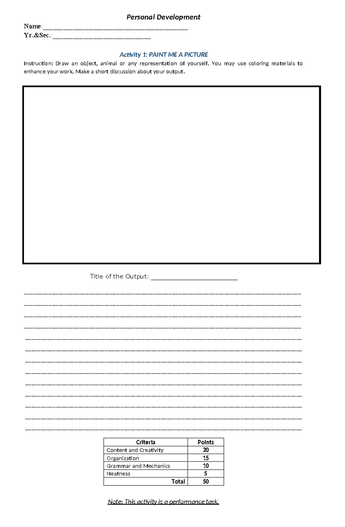PER.DEV. Activities 1-3: Creative Self-Expression Tasks - Studocu