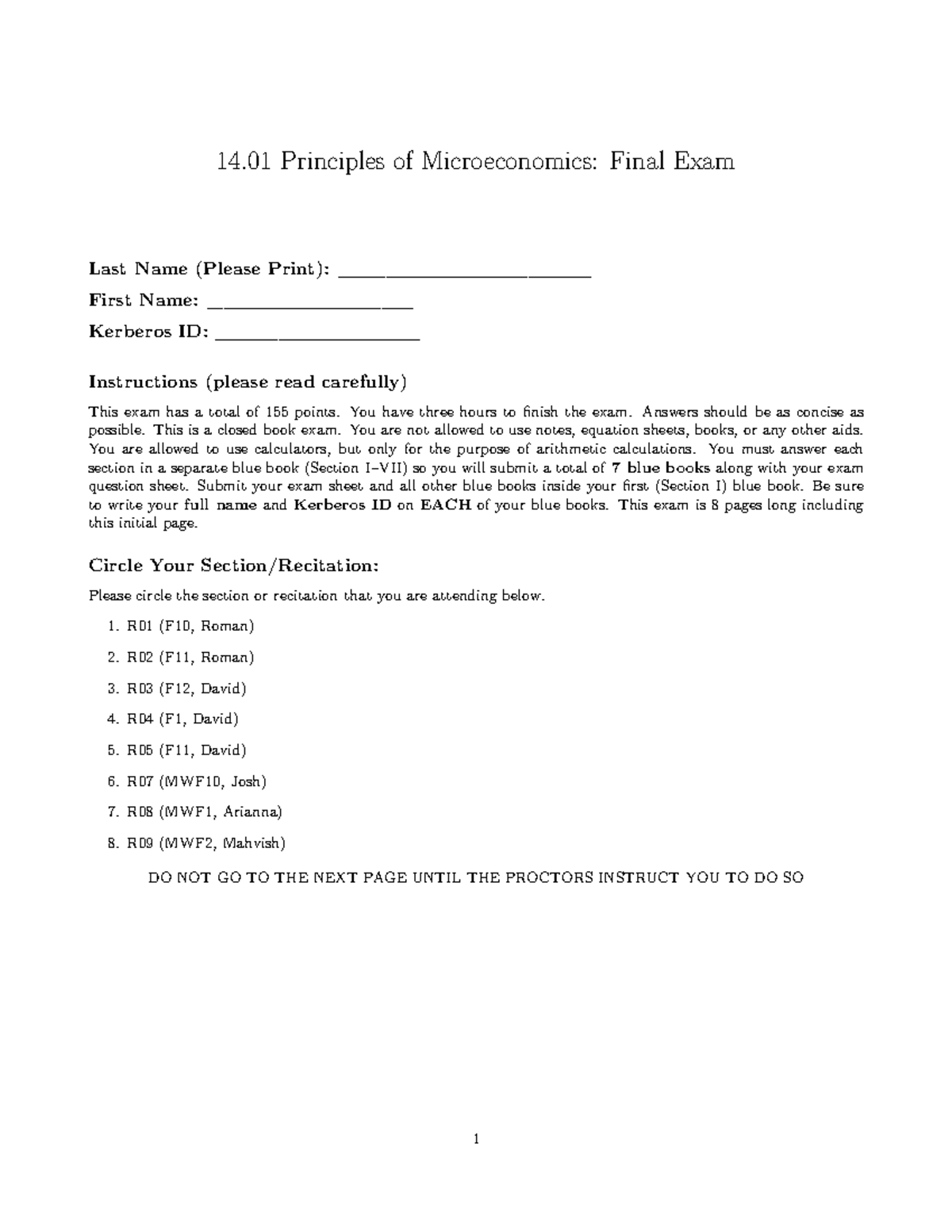 Final Exam: Microeconomics Principles - Practice Exam 2015 - Studocu