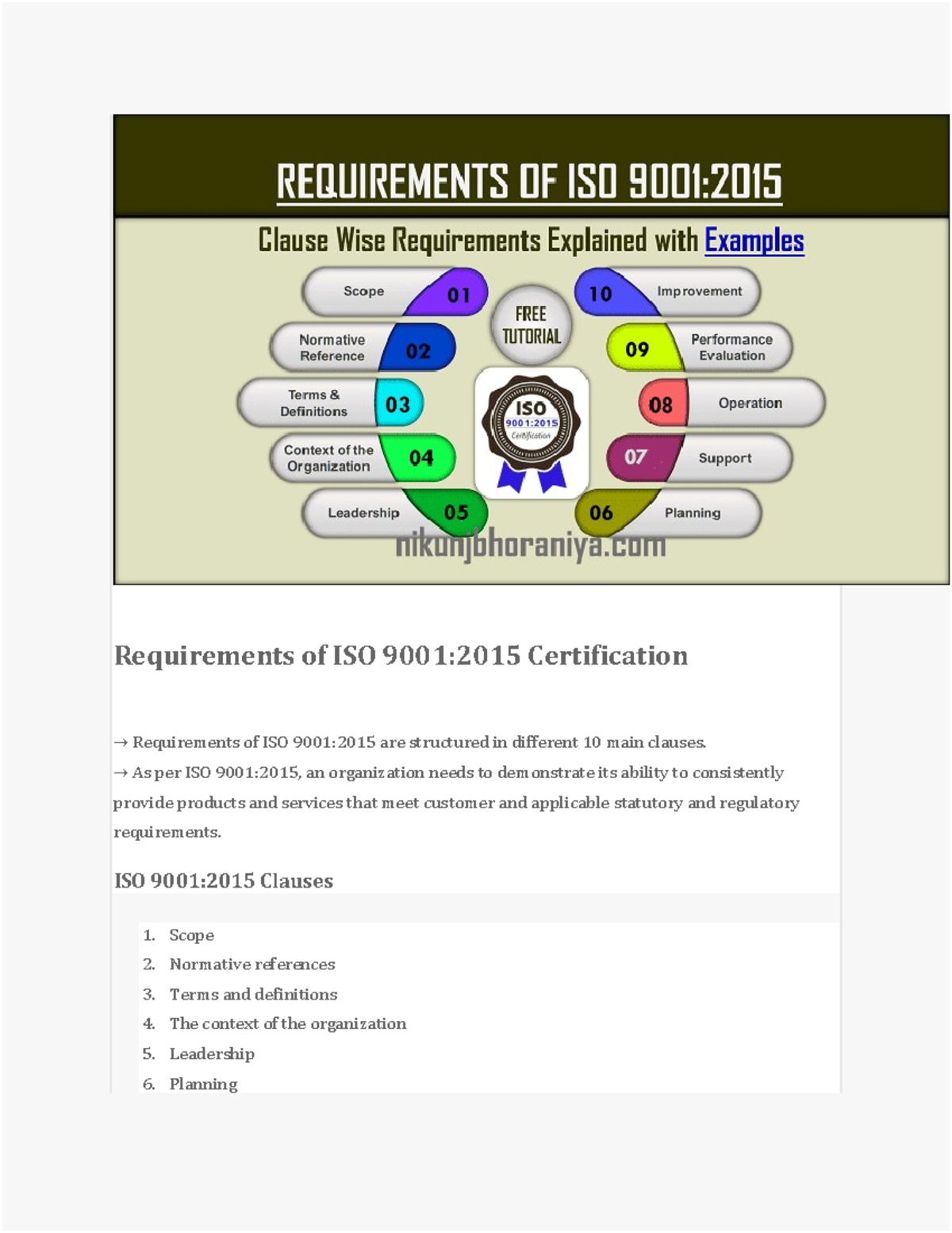 ISO 9001:2015 Certification Requirements Overview and Clauses - Studocu