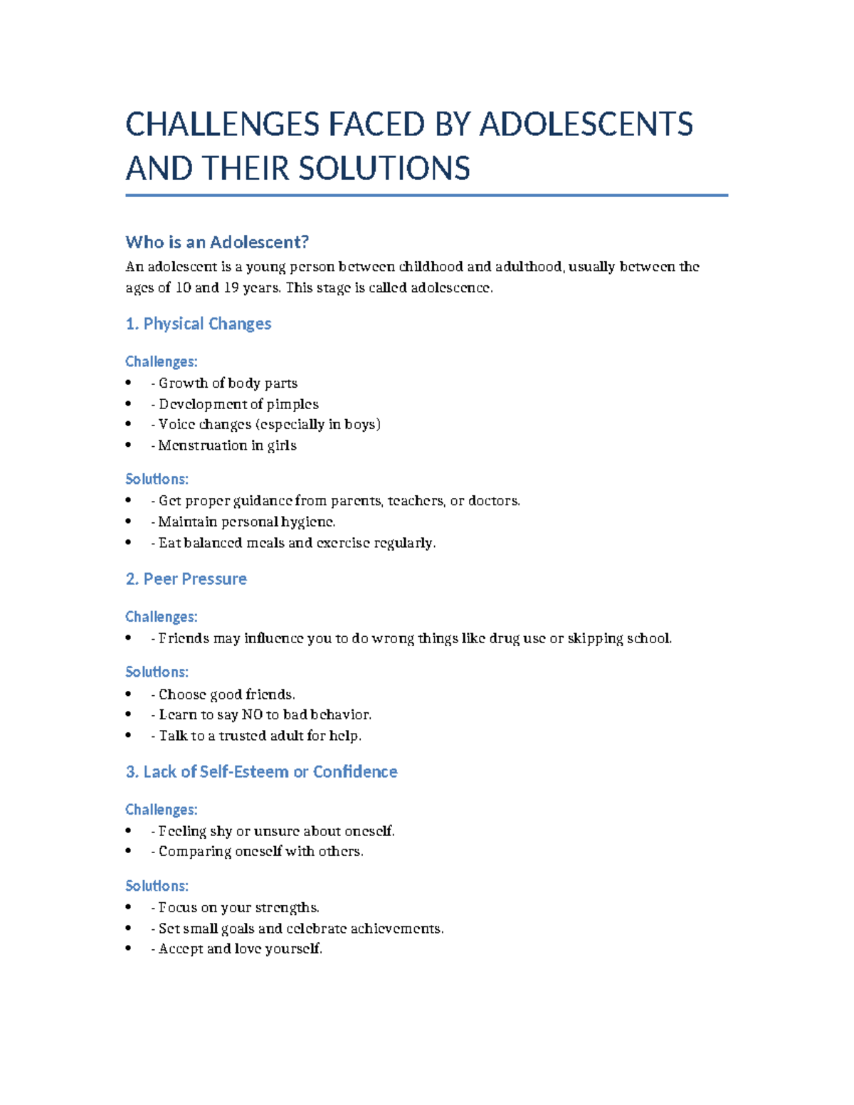 Challenges Faced by Adolescents (Grade 7): Issues & Solutions - Studocu