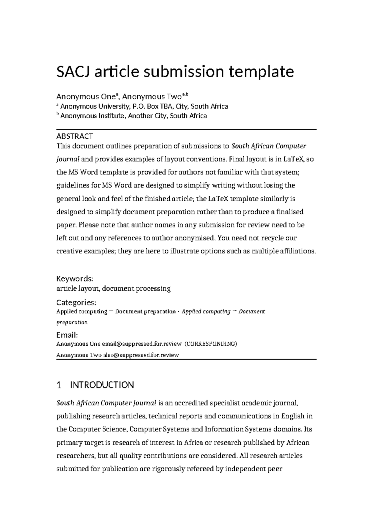SACJ Article Submission Template Guidelines for Authors - Studocu