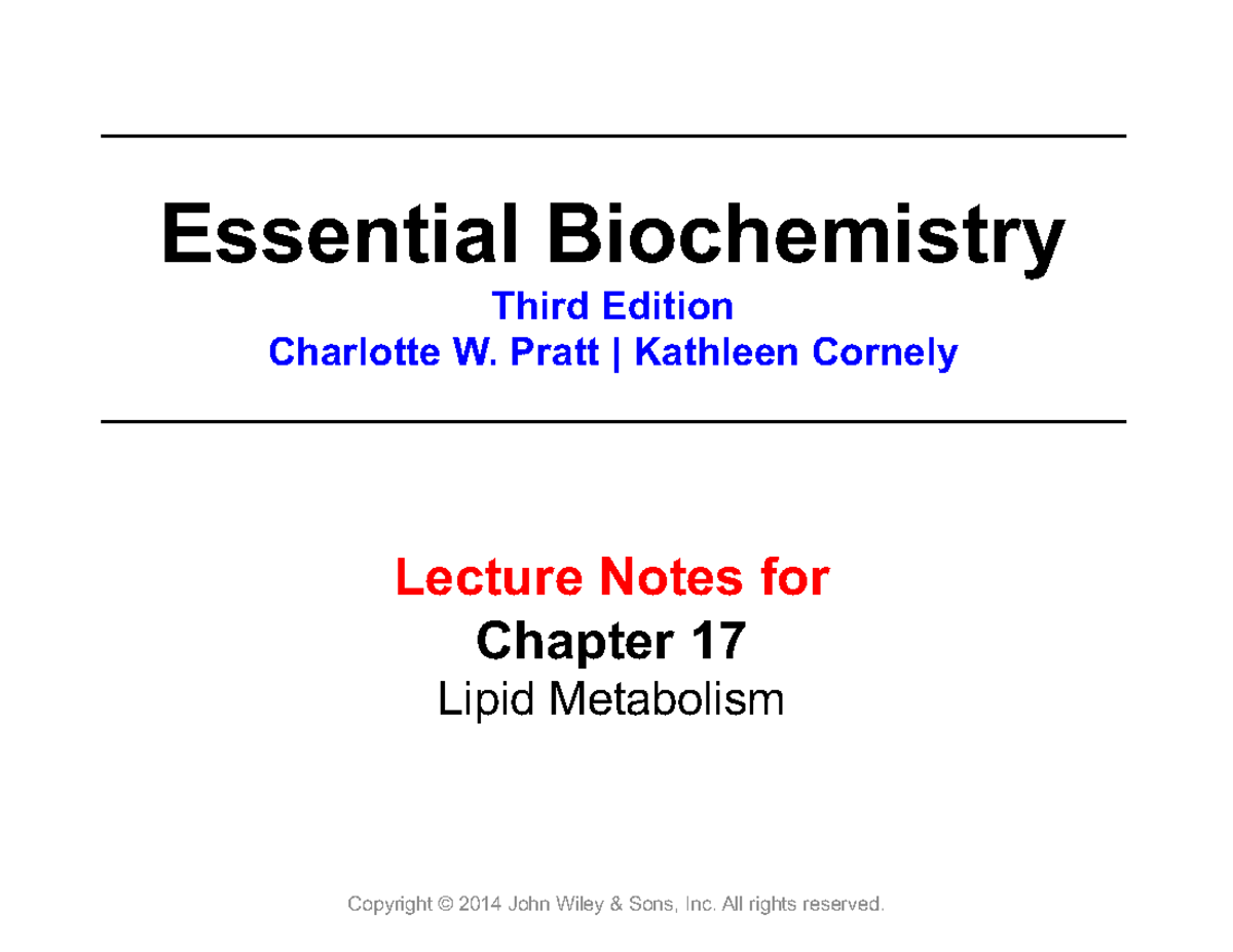 Chapter 17 - Lipid Metabolism Lecture Notes - Biochemistry - Studocu