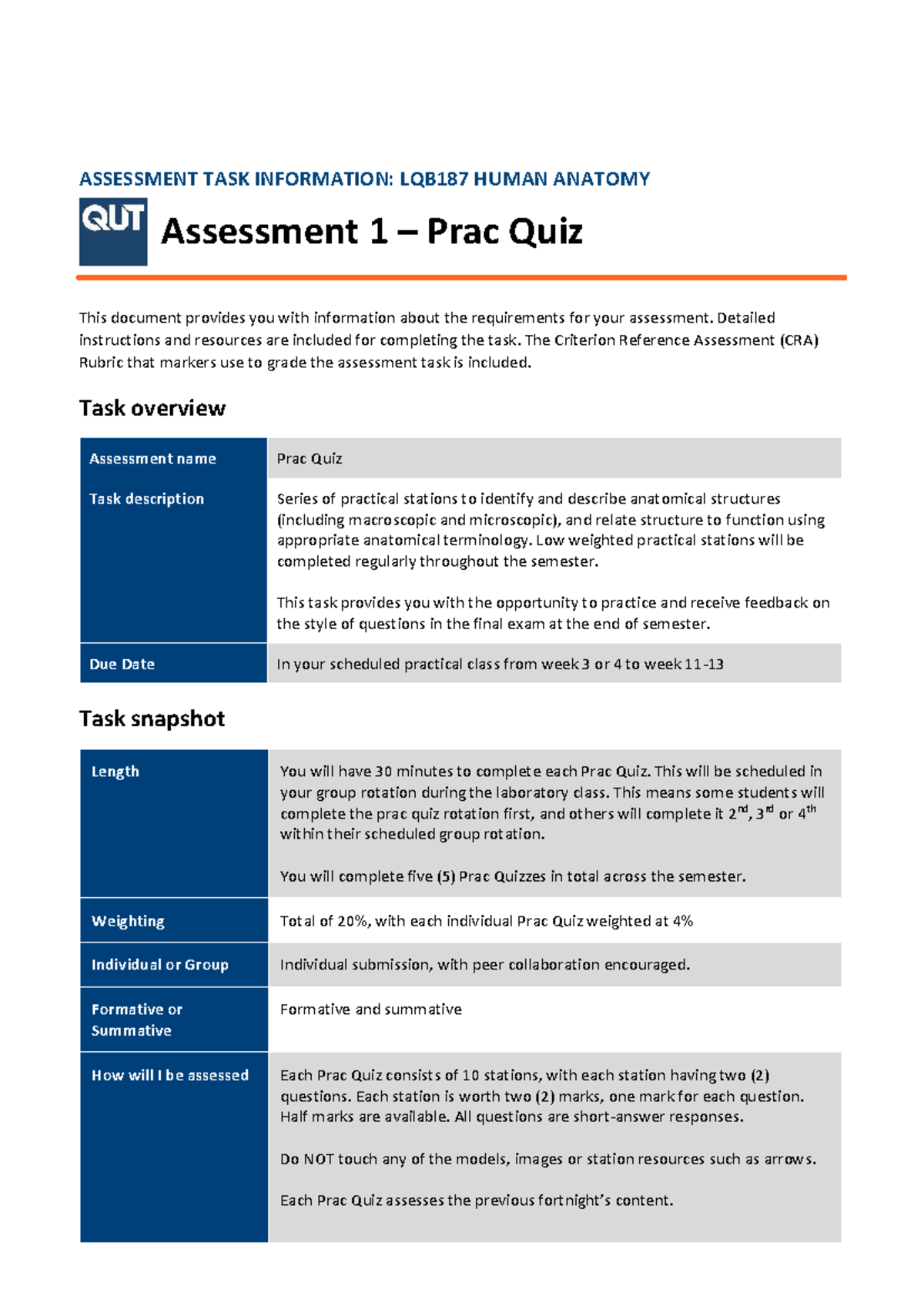 LQB187 Assessment Task Guidance - LSB131 - QUT - Studocu