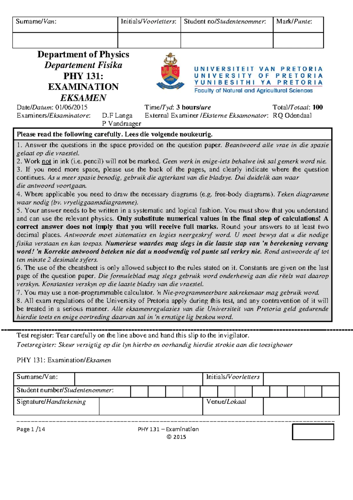 PHY 131 - Final Exam 2016: Comprehensive Student Responses - Studocu