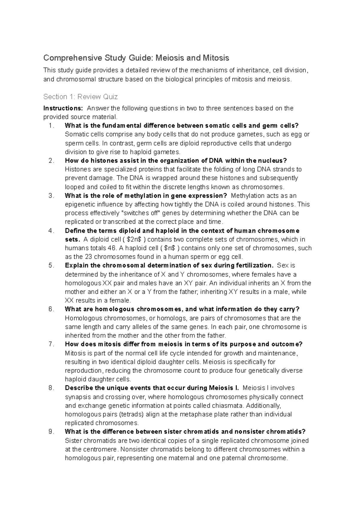 Comprehensive Study Guide: Mitosis & Meiosis Mechanisms - Studocu