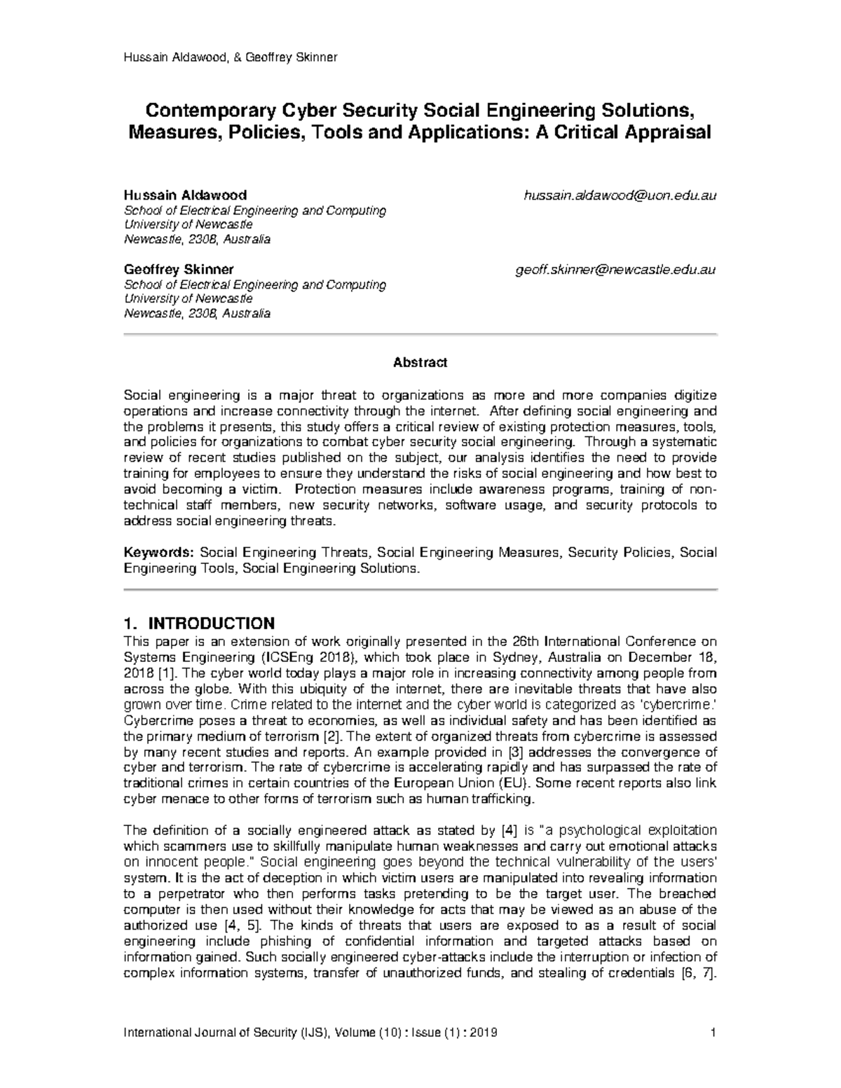 IJS-151: Critical Appraisal of Social Engineering Solutions and ...