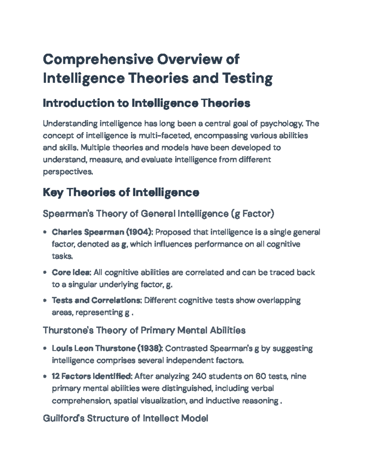 Comprehensive Overview of Intelligence Theories (PSY 101) - Studocu
