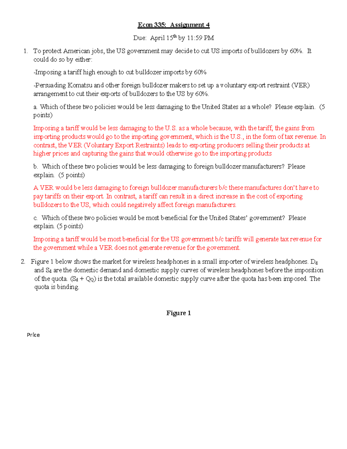 Econ 335: Assignment 4 - Impact of Tariffs and Quotas on Markets - Studocu