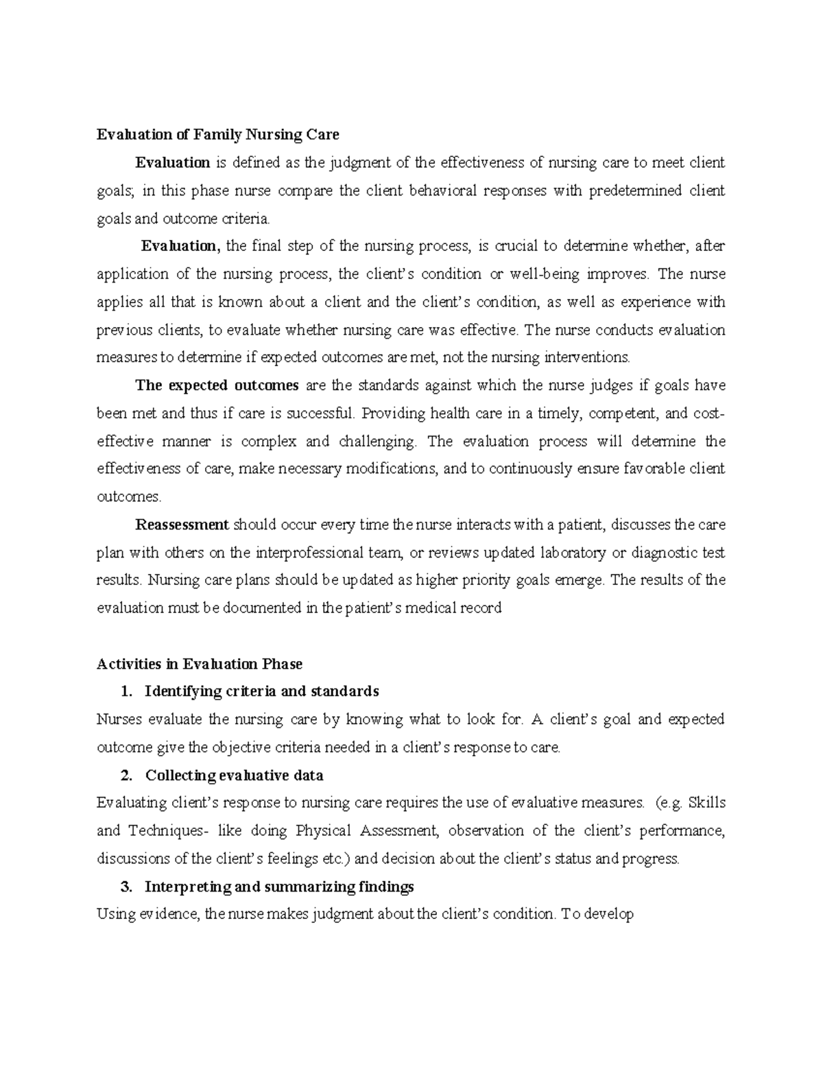 Evaluation of Family Nursing Care: Strategies and Processes - Studocu