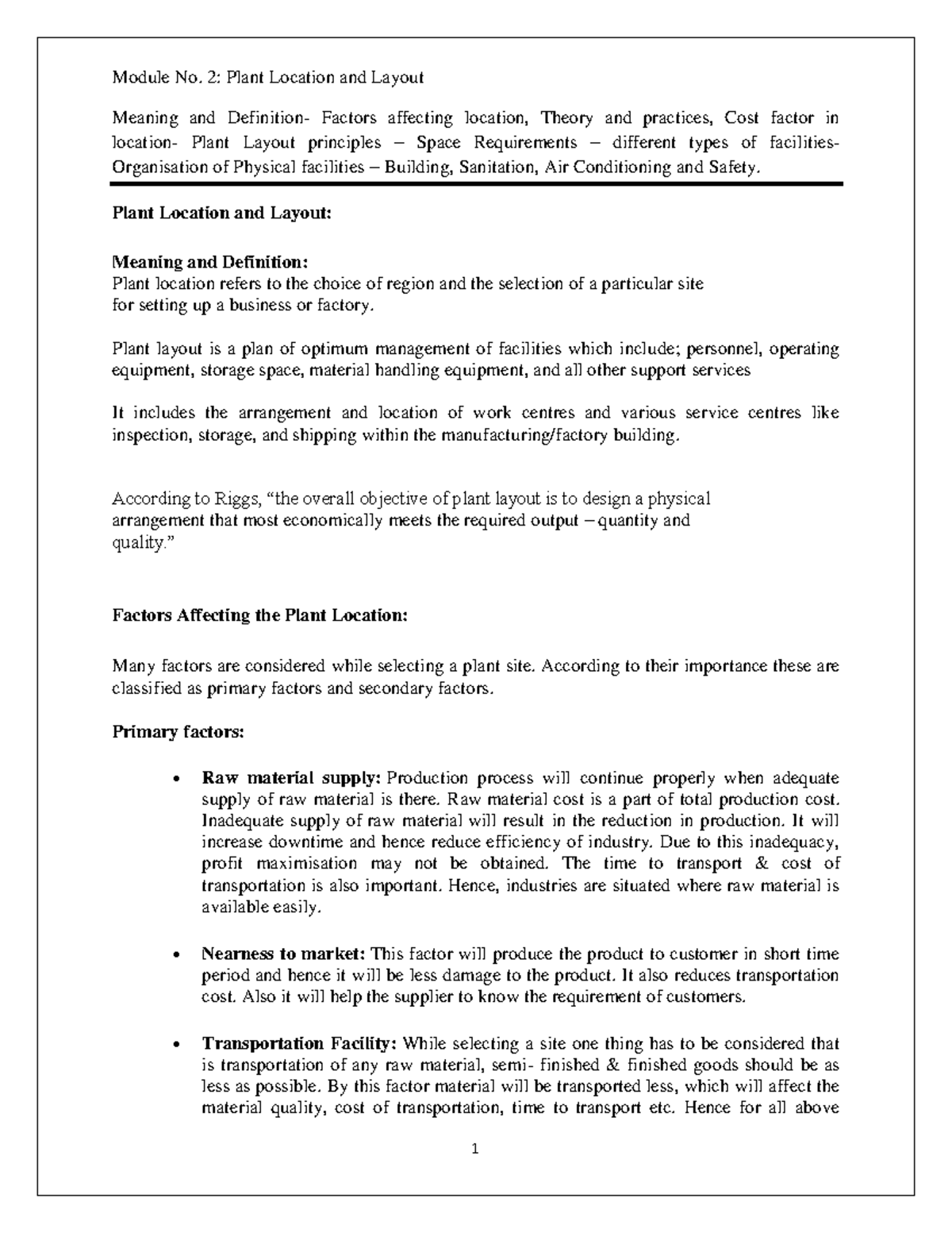 POM 2nd Chapter: Plant Location and Layout Principles - Studocu