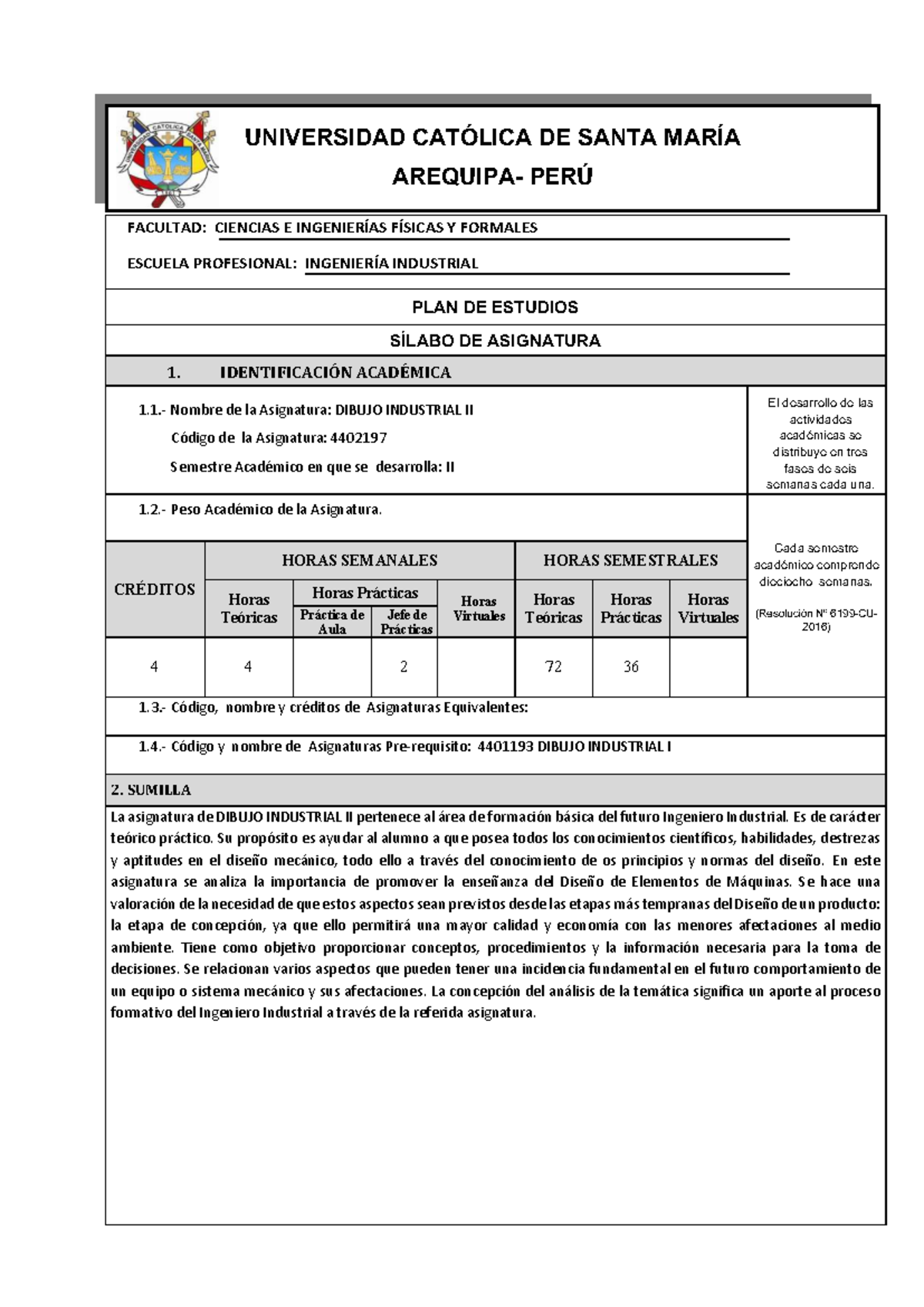 Sílabo Dibujo Industrial II 4402197 - Semestre II 2020 - Document Preview