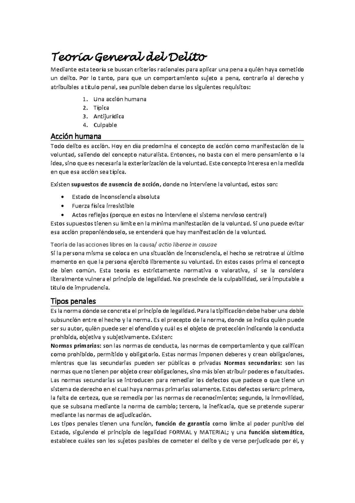 Derecho Penal - 2° Parcial: Teoría General del Delito y Culpabilidad - Document Preview