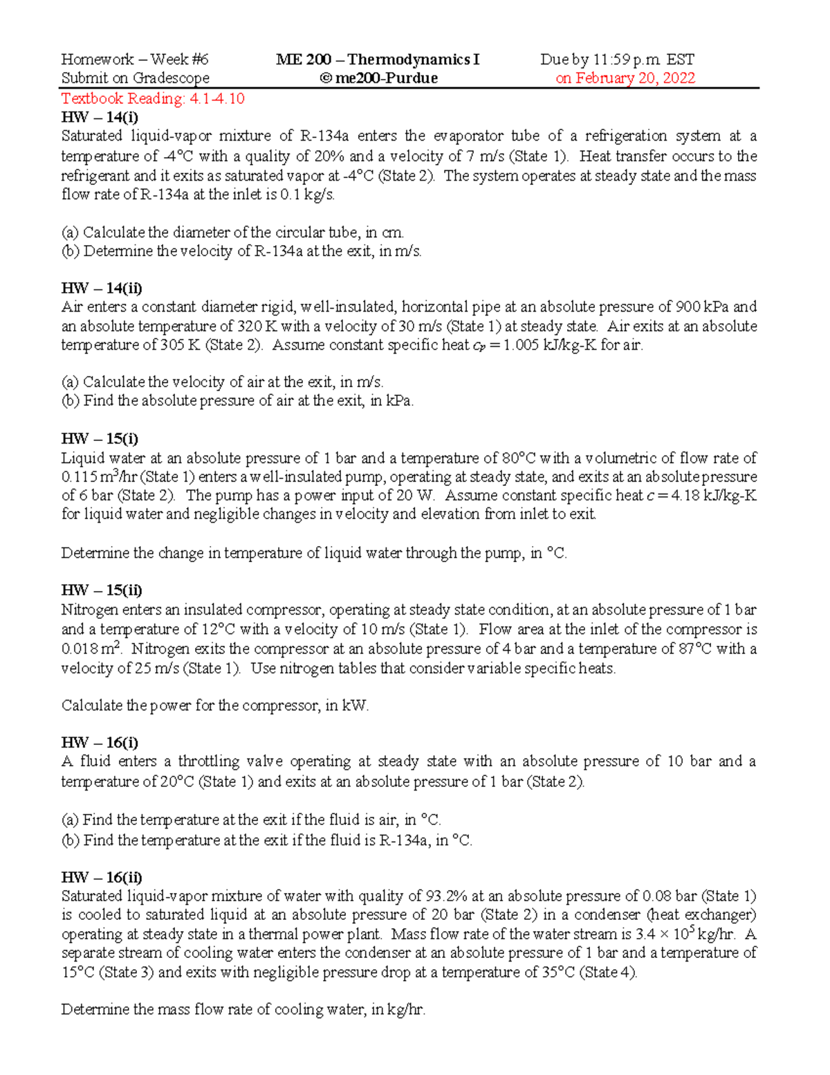 ME 200 - Thermodynamics I HW Problems (Weeks 14-16) S2023 - Studocu