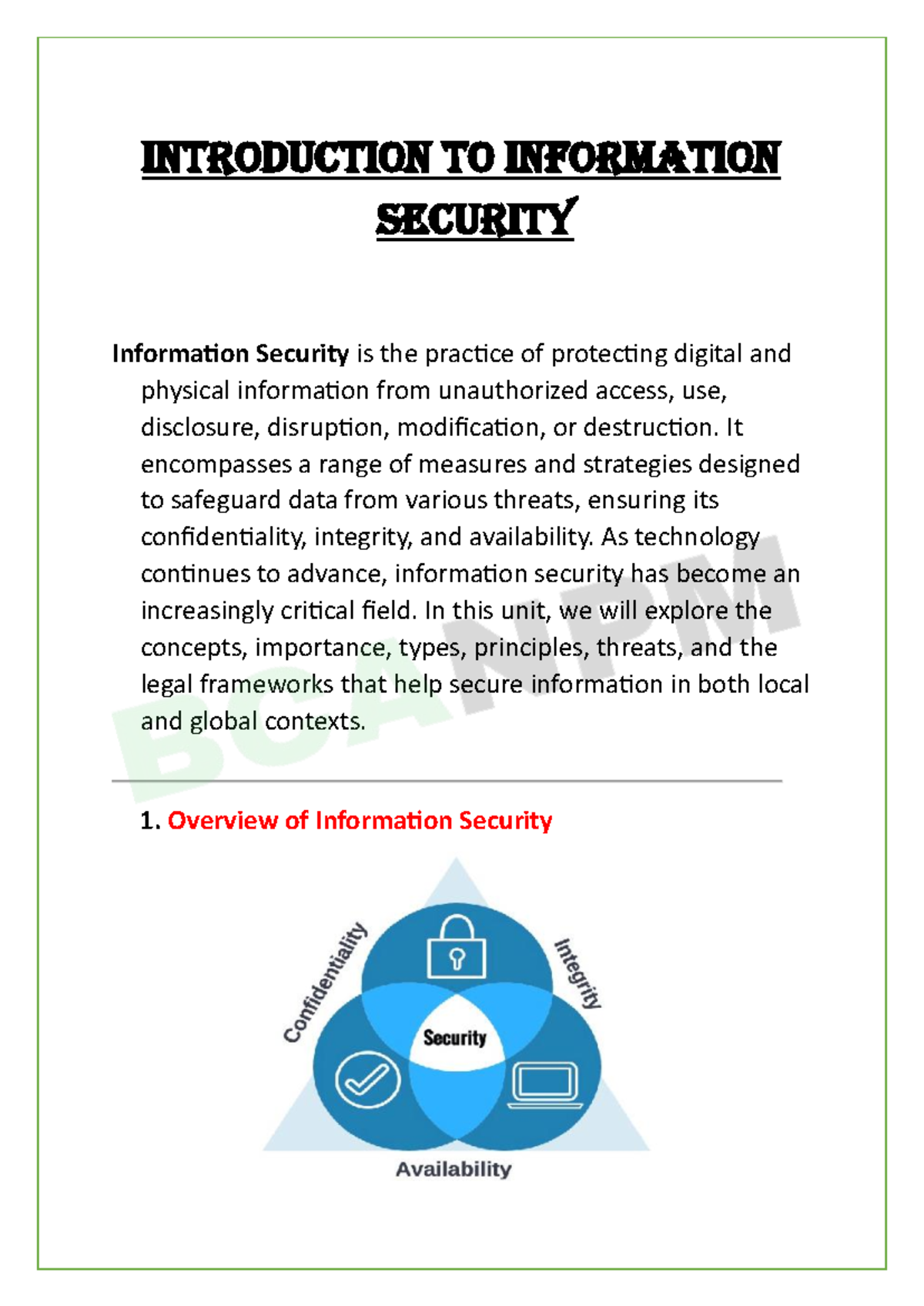 01-Intro to Info Security: Concepts, Importance, and Practices - Studocu