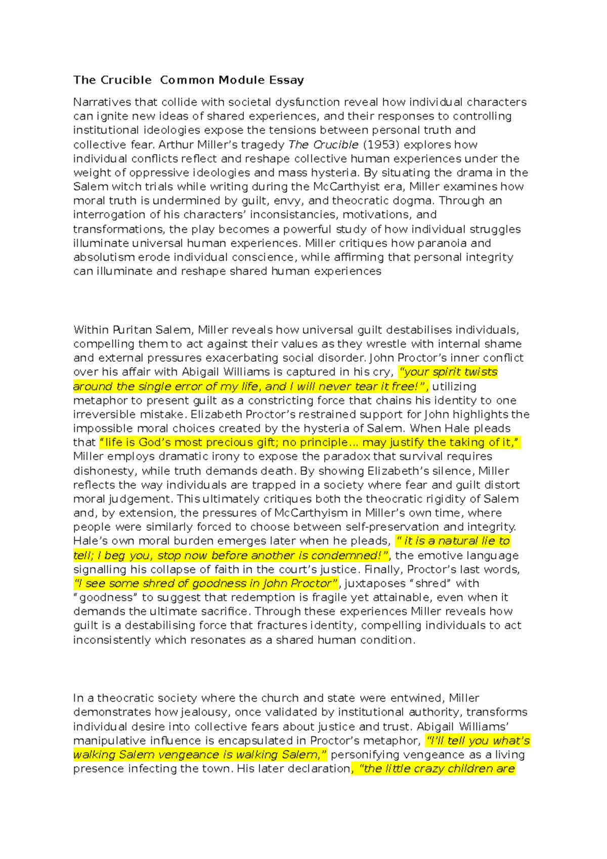 The Crucible (ENG 101) Essay: Exploring Guilt and Identity in Salem ...