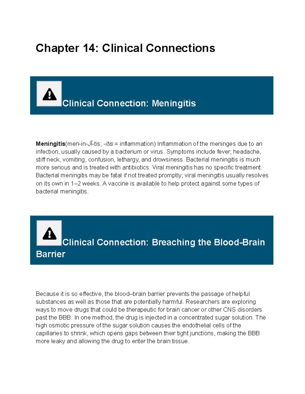 Chapter 14: Clinical Connections on Meningitis and CNS Disorders - Studocu