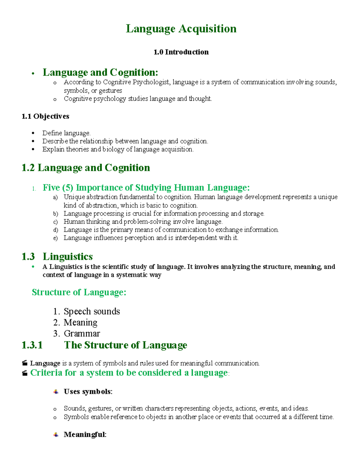 Cogni 1.0 Language Acquisition: Understanding Language & Cognition ...