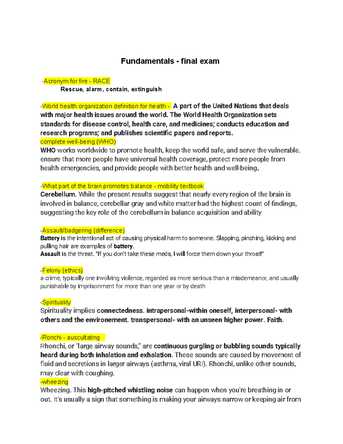 Fundamentals - Final Exam Study Guide and Key Concepts - Studocu