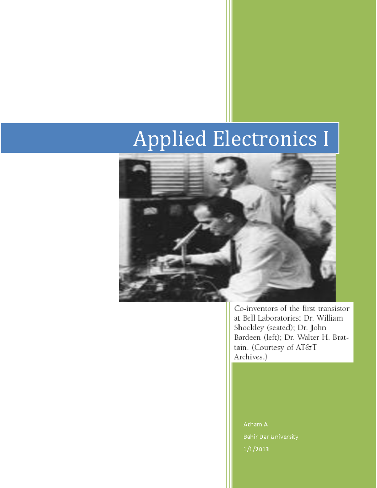 Applied Electronics I (ECEG-2201): Lab Report Manual - Studocu