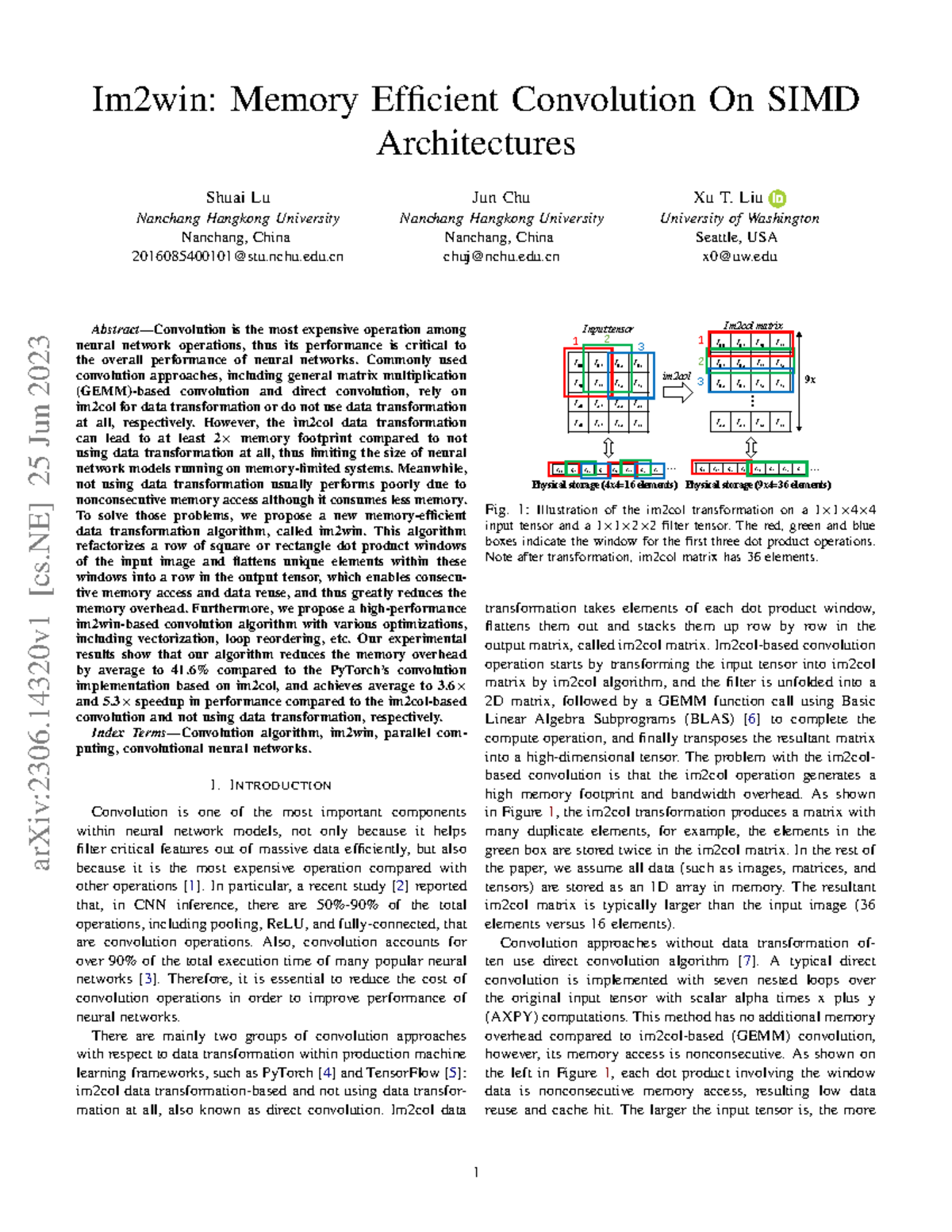 Im2win: Memory-Efficient Convolution on SIMD Architectures (CS 2306 ...
