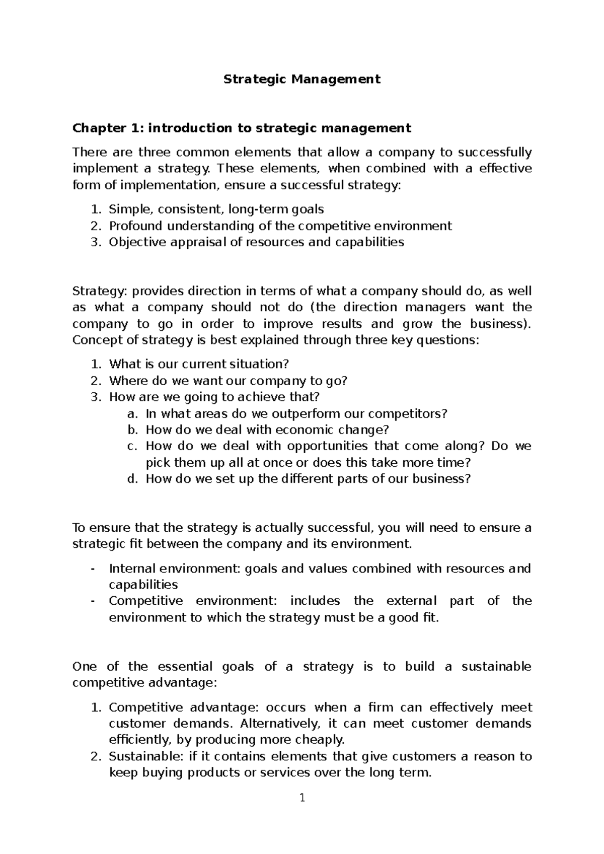 Strategic Management Chapter 1: Introduction to Key Concepts and ...