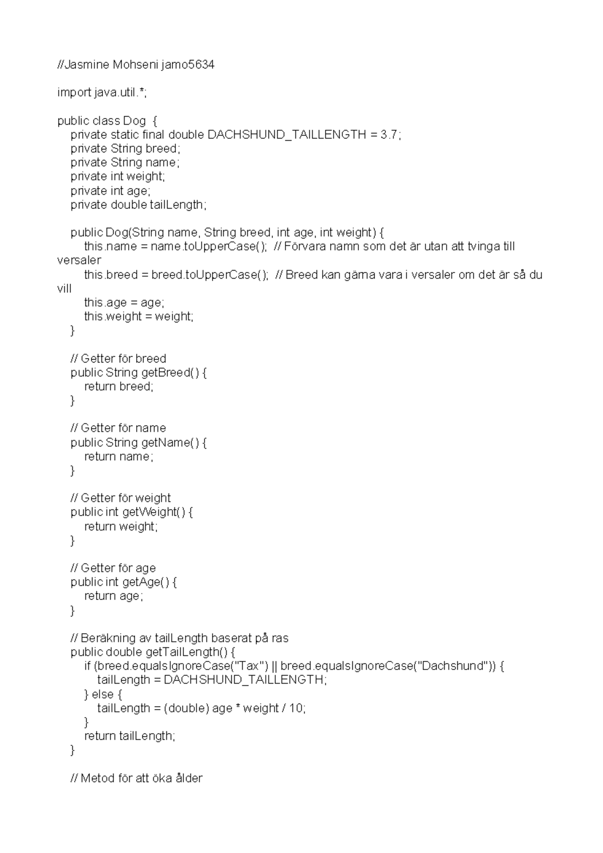 Java Programming - Dog Class Implementation - Hundregistret - Studocu