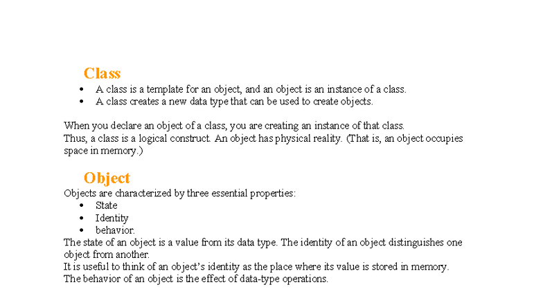 OOP Notes - Key Concepts and Java Fundamentals (CS101) - Studocu