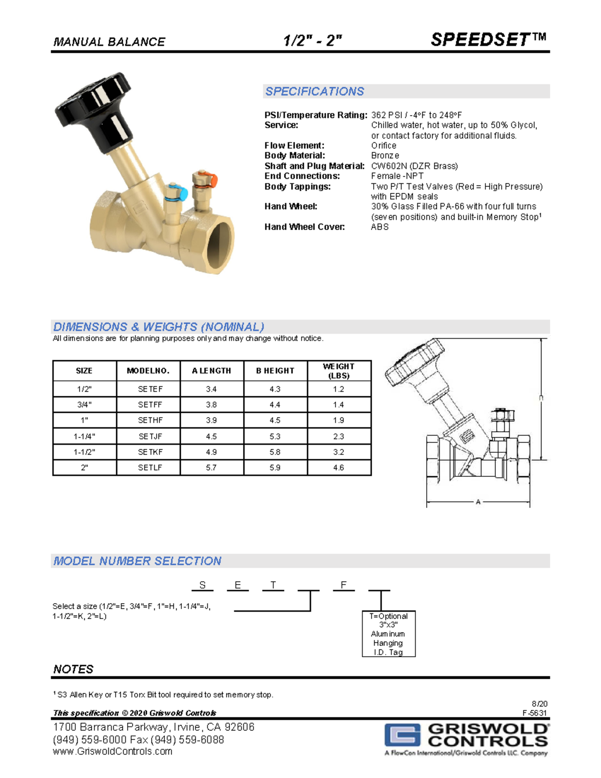 Speedset Manual Valve Specifications and Dimensions - Studocu
