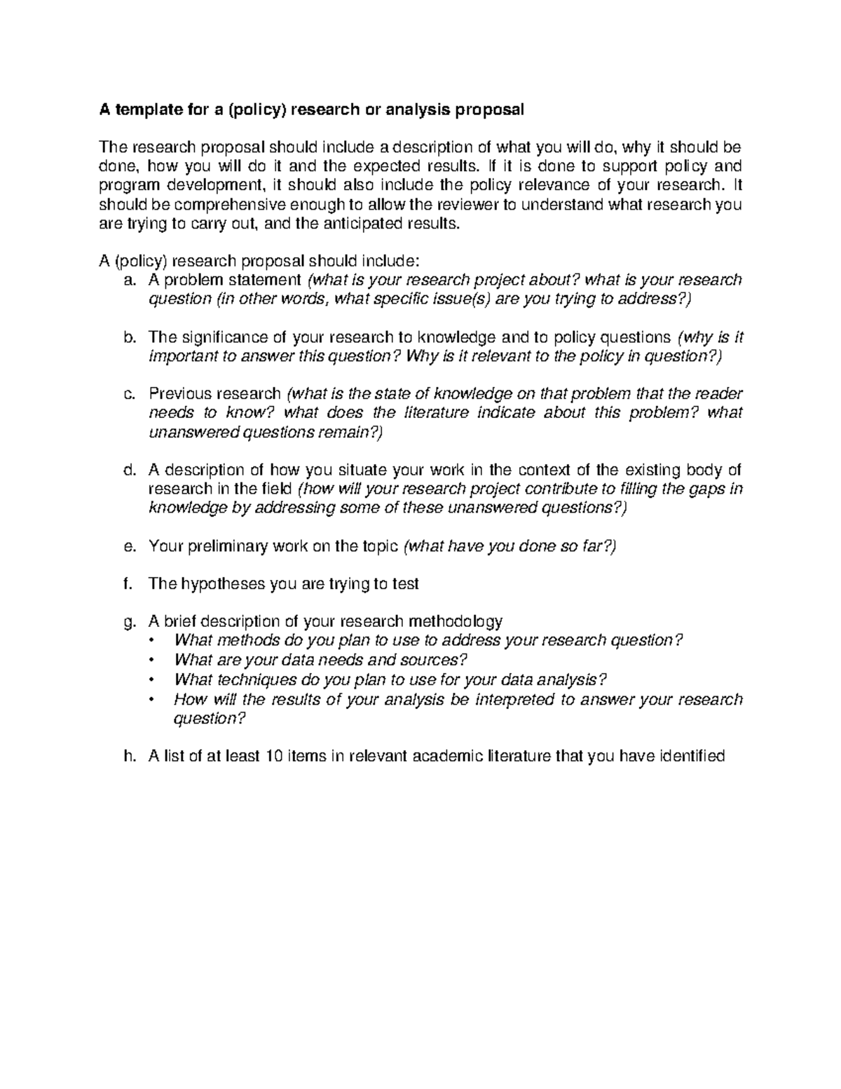 Research Proposal Template for Policy Analysis - Studocu