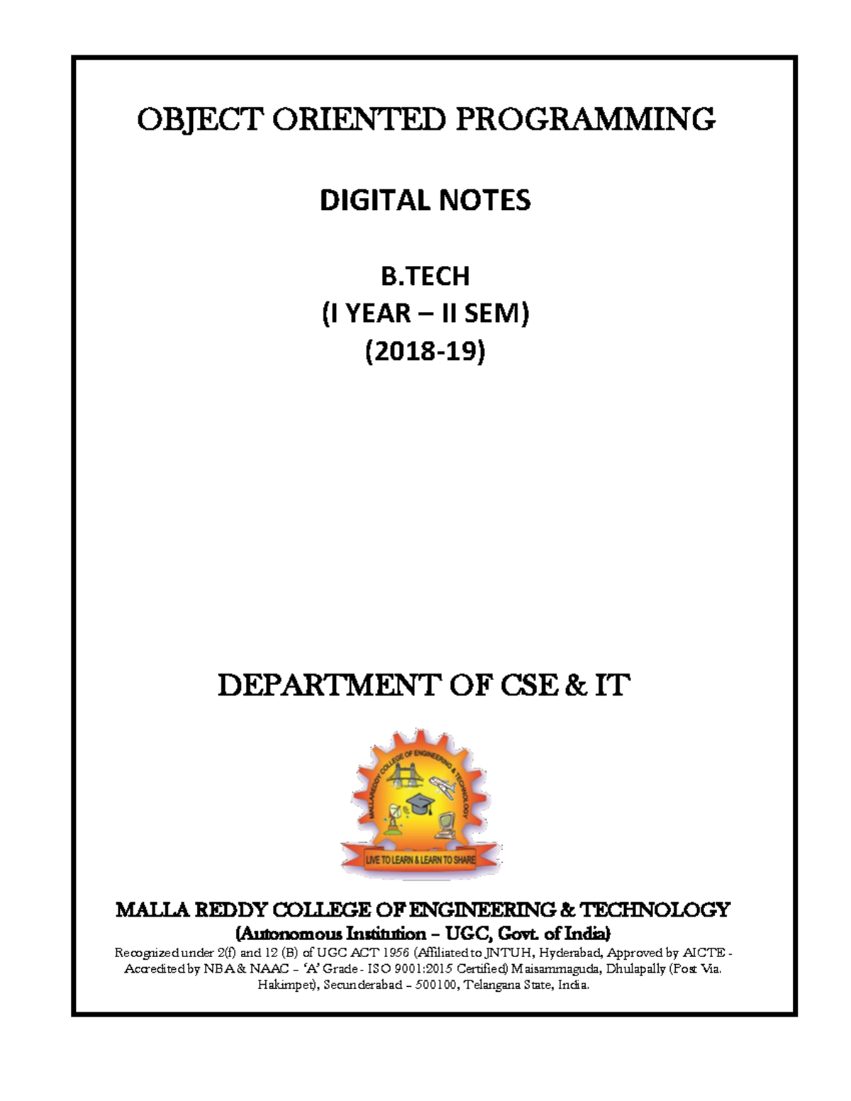 OOP 101 - Lecture Notes on Object Oriented Programming Concepts - Studocu