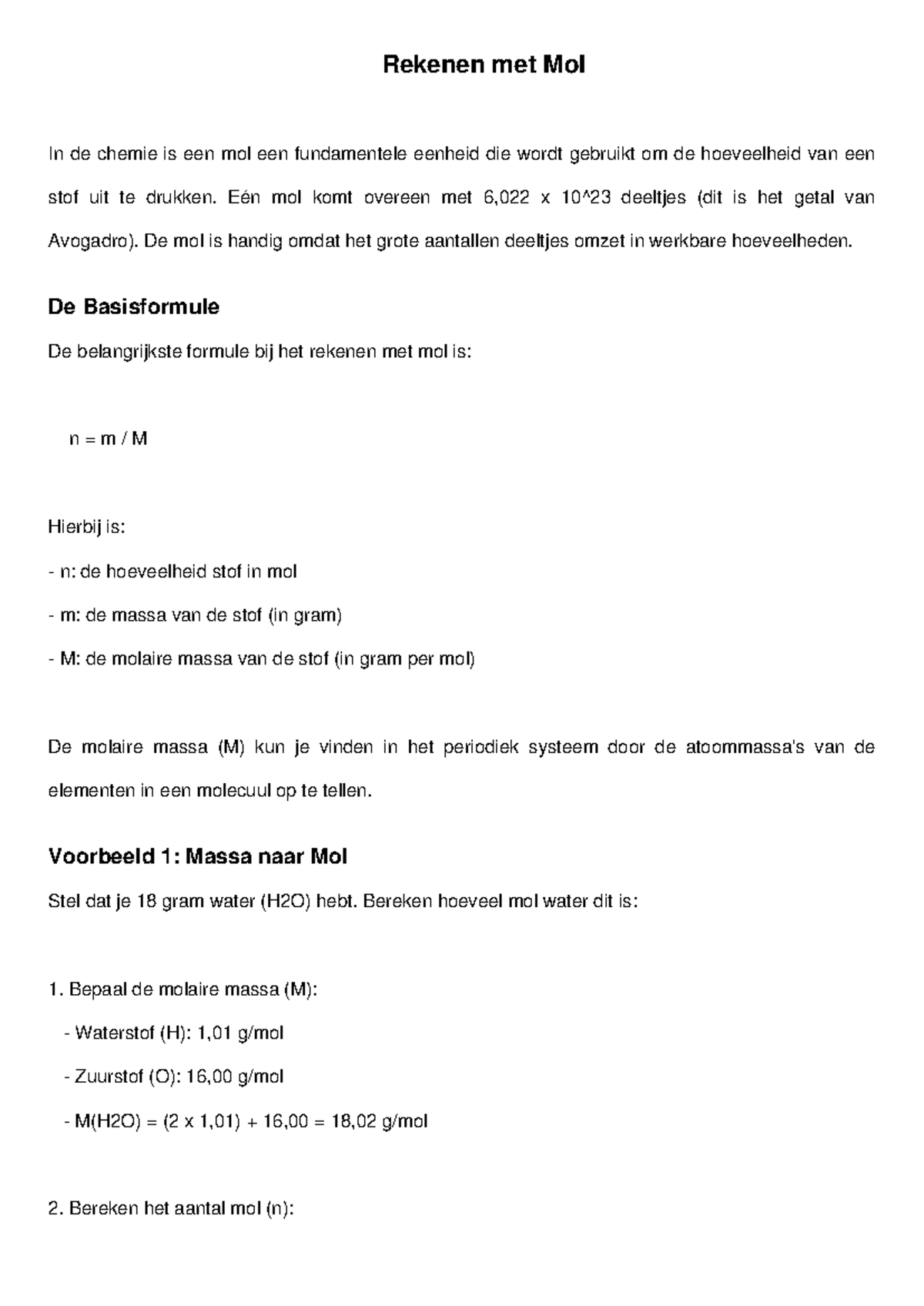 Rekenen met Mol: Basisformule en Voorbeelden (Chemie Mol-1) - Studeersnel