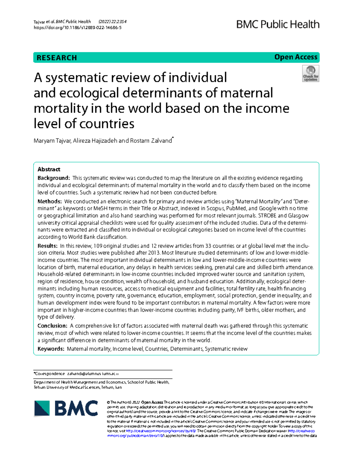 Systematic Review of Maternal Mortality Determinants by Income Level ...