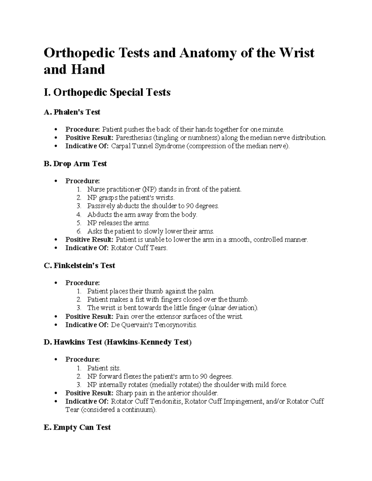 Orthopedic Special Tests & Anatomy of the Wrist and Hand (Ortho 2 ...